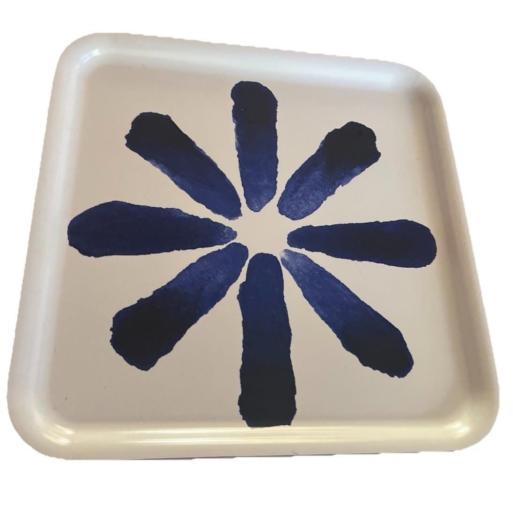 Vtg 2 IKEA SOMMAR Serving Tray Navy Blue Floral Platter Coastal Pool BBQ 13" Sq